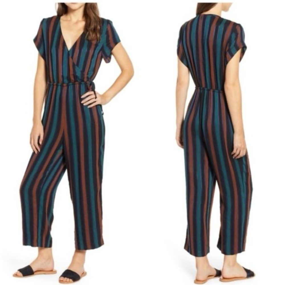 Madewell Kent Stripe Short Sleeve Wrap Front Jumpsuit